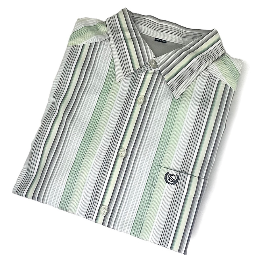 Green & Brown Stripe Button-Front Shirt